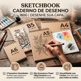 Sketchbook Caderno de Desenho PROFISSIONAL 180g Desenhe sua CAPA desenho a lapis em Oferta na Shopee