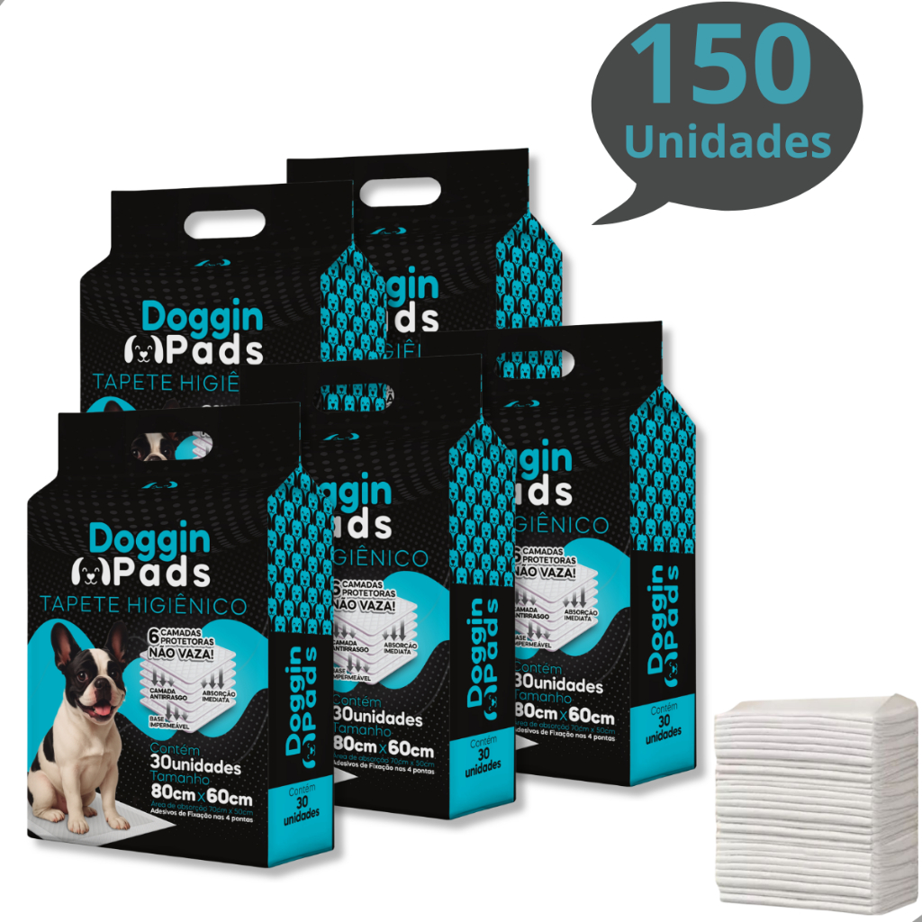 Kit 5 Tapete Higiênico para Cachorro Doggin Pads 80 x 60 cm - 150 Unidades em Oferta na Shopee