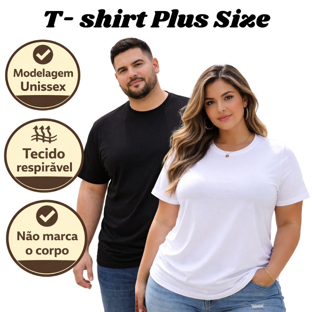 Camiseta T-shirt Masculina Feminina Unissex Plus Size G1 ao G3 100% Algodão Confortável Gola Redonda em Oferta na Shopee