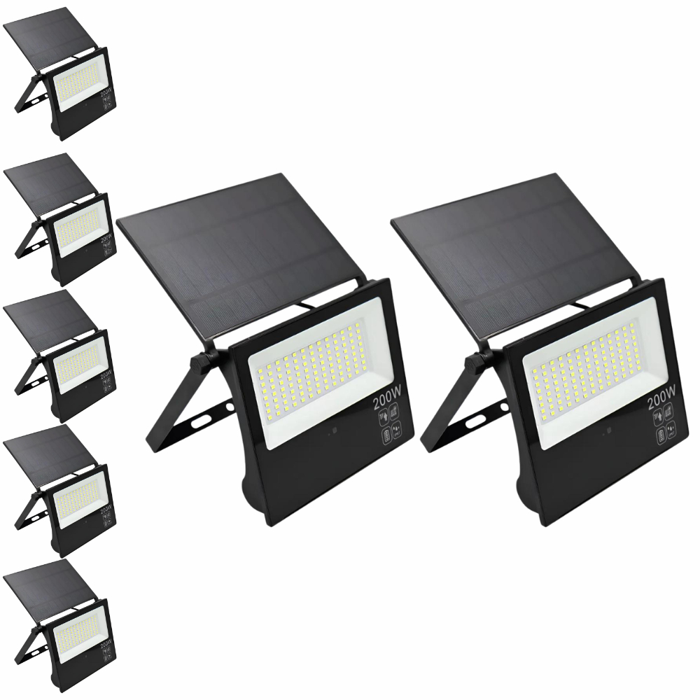 Kit 7x Refletor Solar LED Até 300W IP66 6500K Fotocélula Com Sensor De Movimento Placa Integrada
