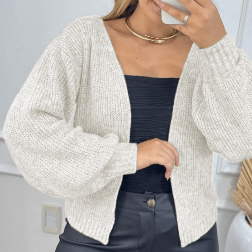 Casaco Curto Feminino Tricot Mousse Premium Casqueto de Lã Moda Inverno Elegante Manga Bufante em Oferta na Shopee