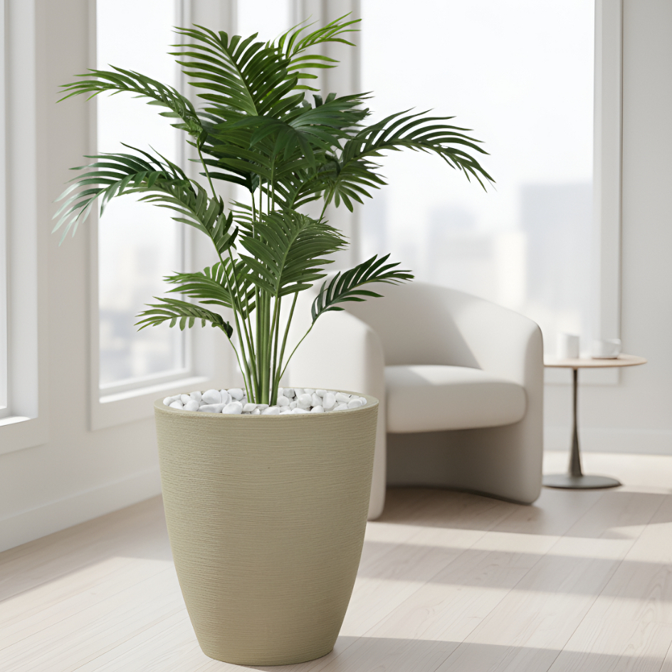 Vaso de plantas  39x33cm em Polietileno Reciclável Coluna Redonda Cone Grafiato Escovado Moderno