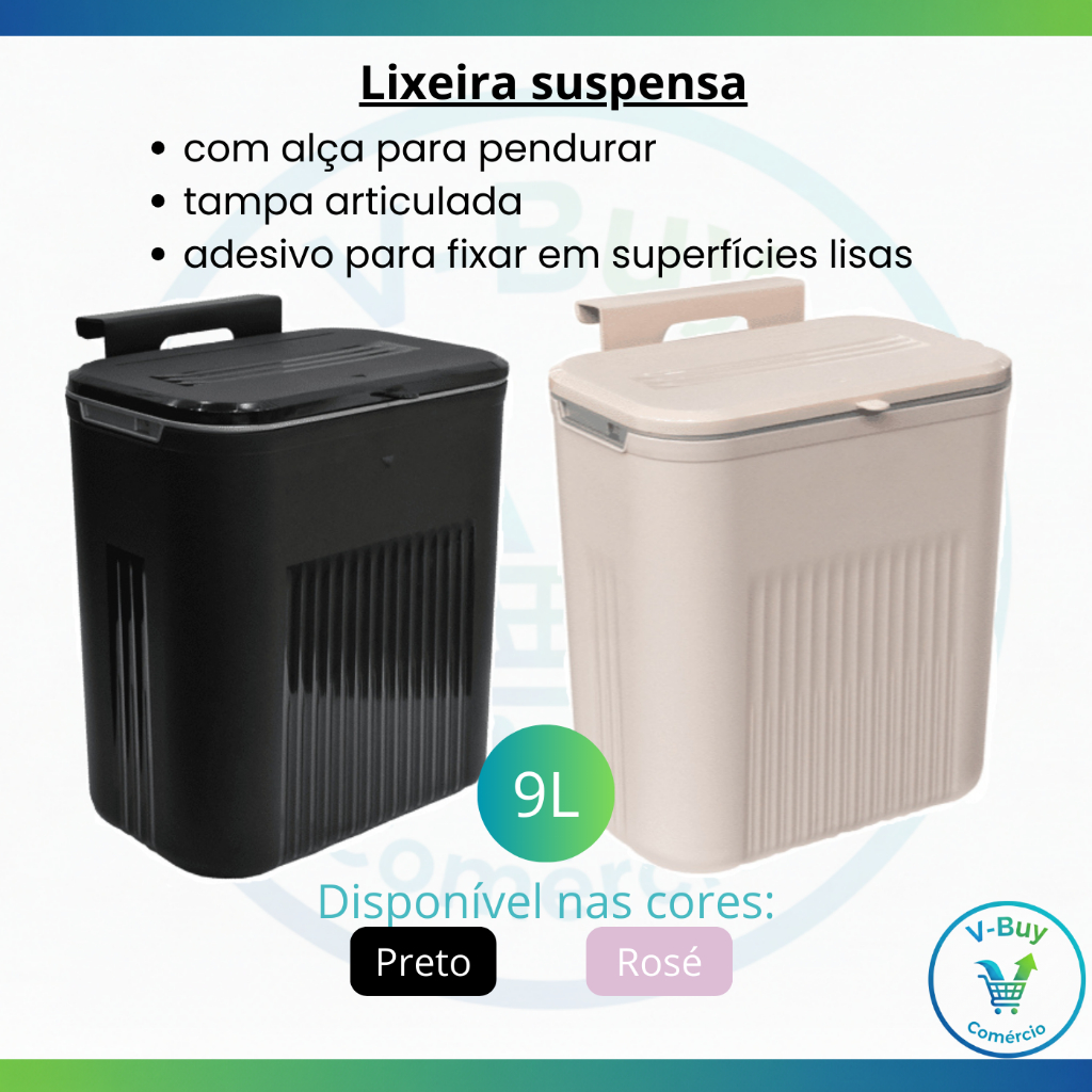 Lixeira Suspensa de Embutir 9 litros com Tampa Articulada Cozinha Banheiro