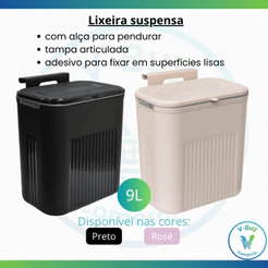 Lixeira Suspensa de Embutir 9 litros com Tampa Articulada Cozinha Banheiro