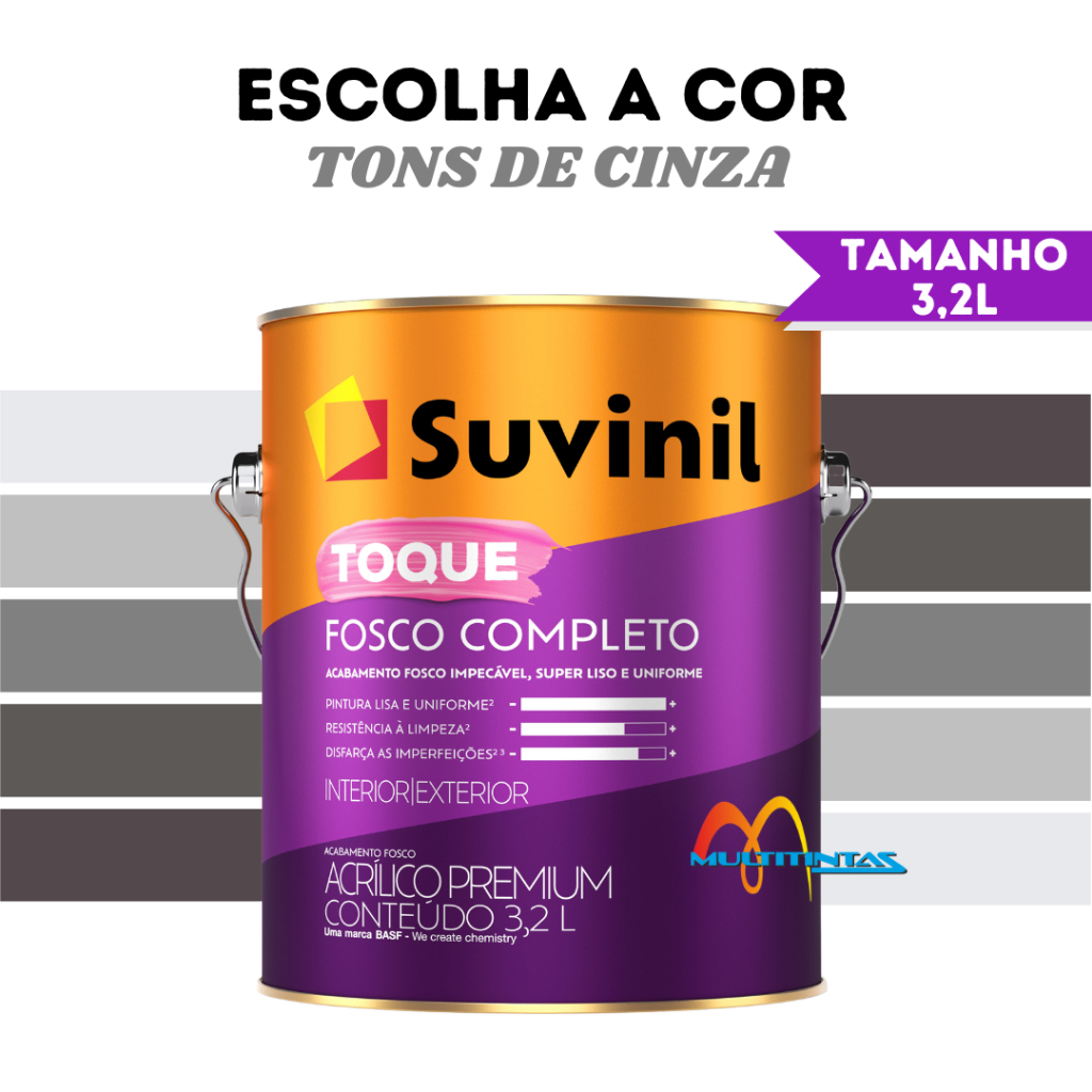 Tinta Acrílica Fosco 3,2l Tons de Cinza Parede Toque Fosco Completo Suvinil