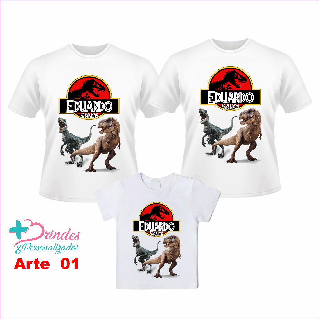 Kit 3 camisetas Jurassic Park - O Parque dos Dinossauros camisetas personalizadas para aniversário