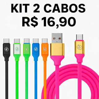 KIT 2 CABOS DE CARREGAMENTO TURBO USB/TIPO C - 1.2m TRANÇADO DE COBRE E EMBORRACHADO em Oferta na Shopee