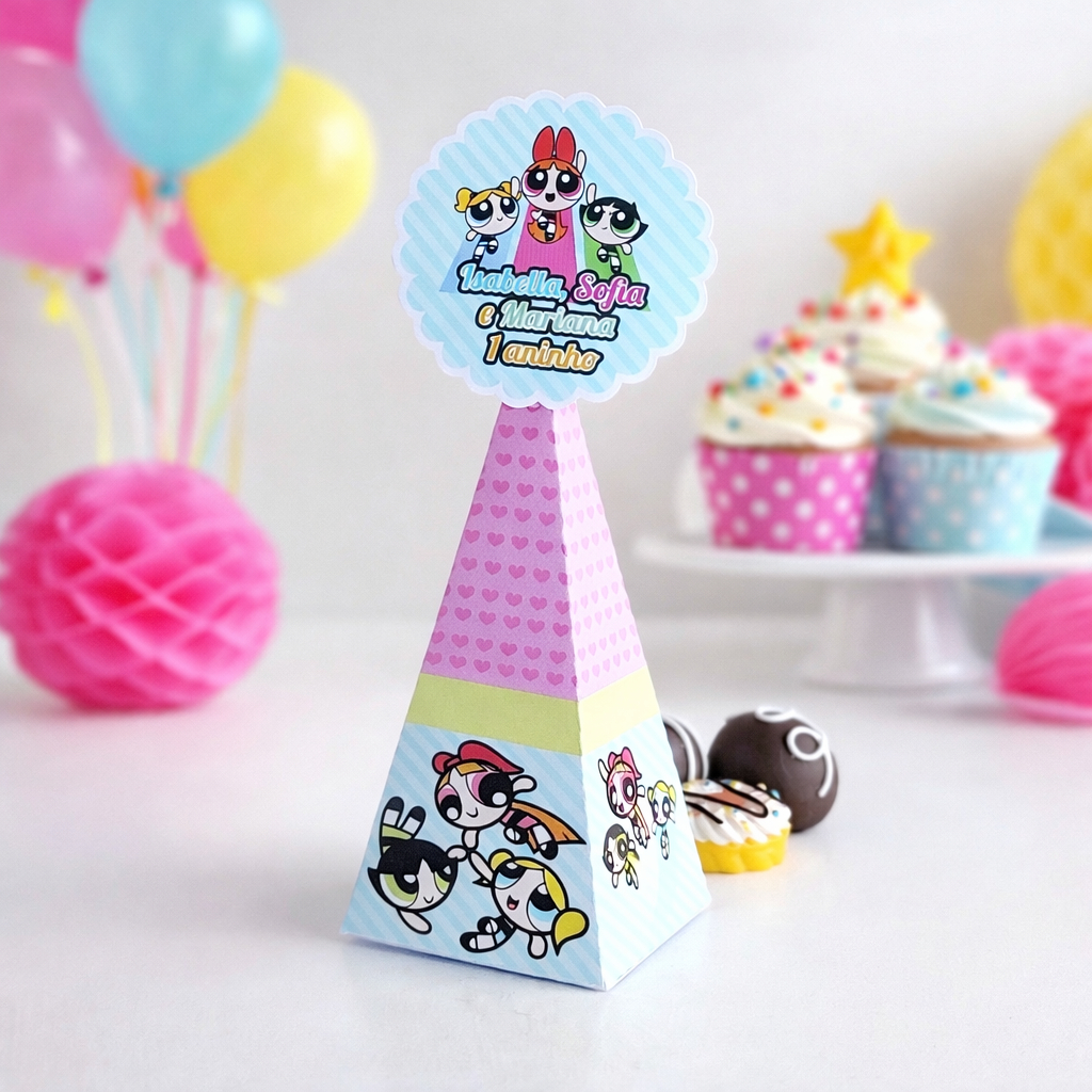 LEMBRANCINHA PERSONALIZADA - 6 CONE MENINAS SUPER PODEROSAS - CAIXA PERSONALIZADA