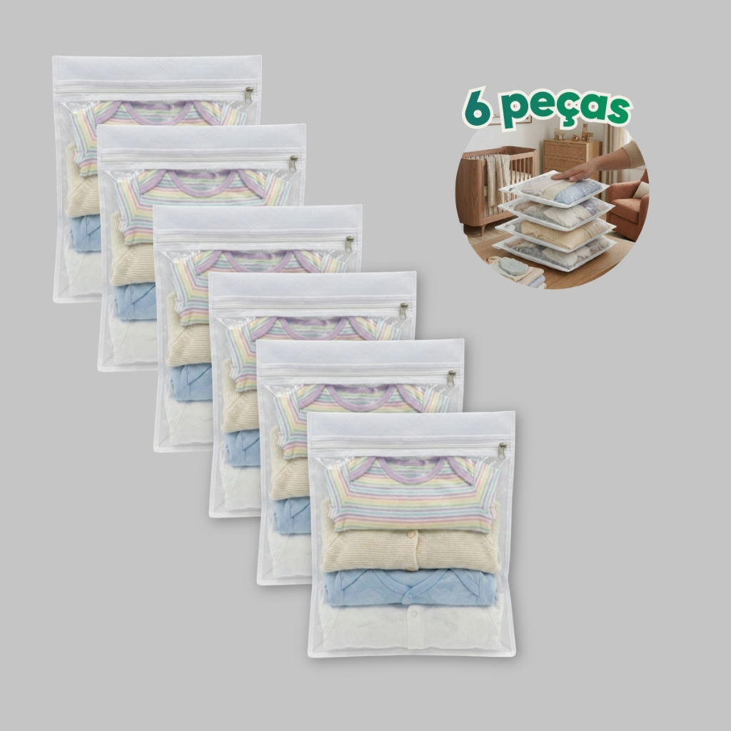 Kit 6 Saquinhos Organizador Mala Troca Saída Maternidade PP (30x35)