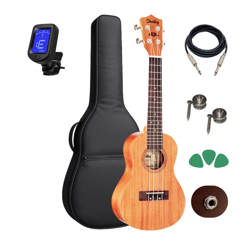 Ukulele Shelby Concert Eletrico Su23m Capa Cabo Afinador em Oferta na Shopee