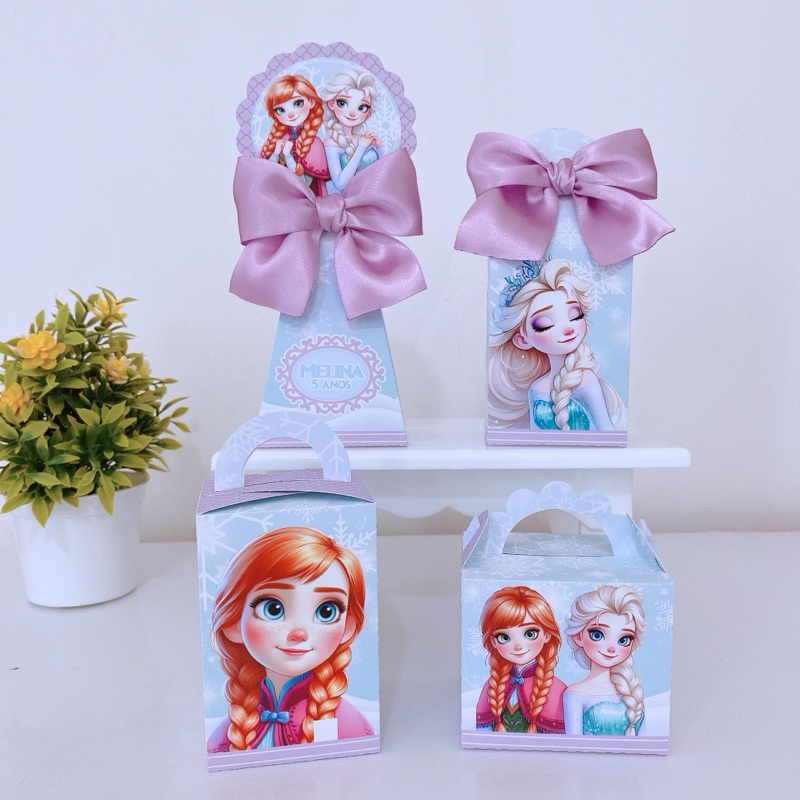 Kit Festa Frozen Princesas Caixinhas Personalizadas Lembrancinhas Infantil Menina com Laço
