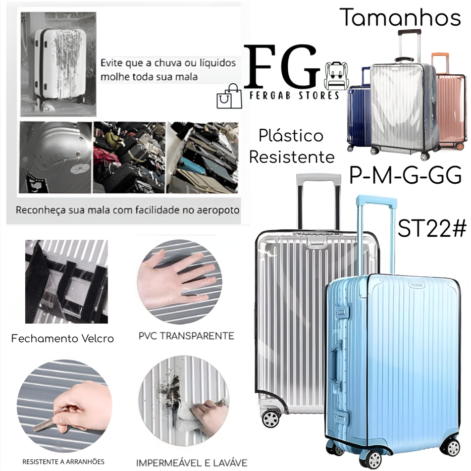Capa Plástica Transparente para Mala de Viagem resistente e durável tamanho P 10k a GG 32Kg ST22