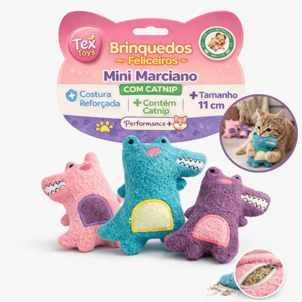 Brinquedo Pelúcia Mini Marciano Para Gatos Tex Toys com Catnip 11cm Interativo Anti Estresse