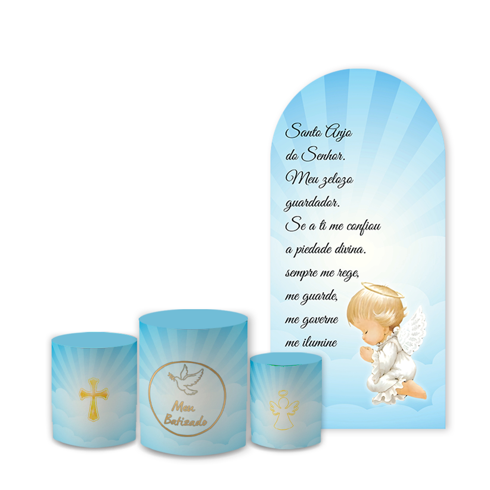 Kit Capas Anjinho Bibi Painéis Romano + Cilindros Decoração Batizado Santo Anjo Do Senhor
