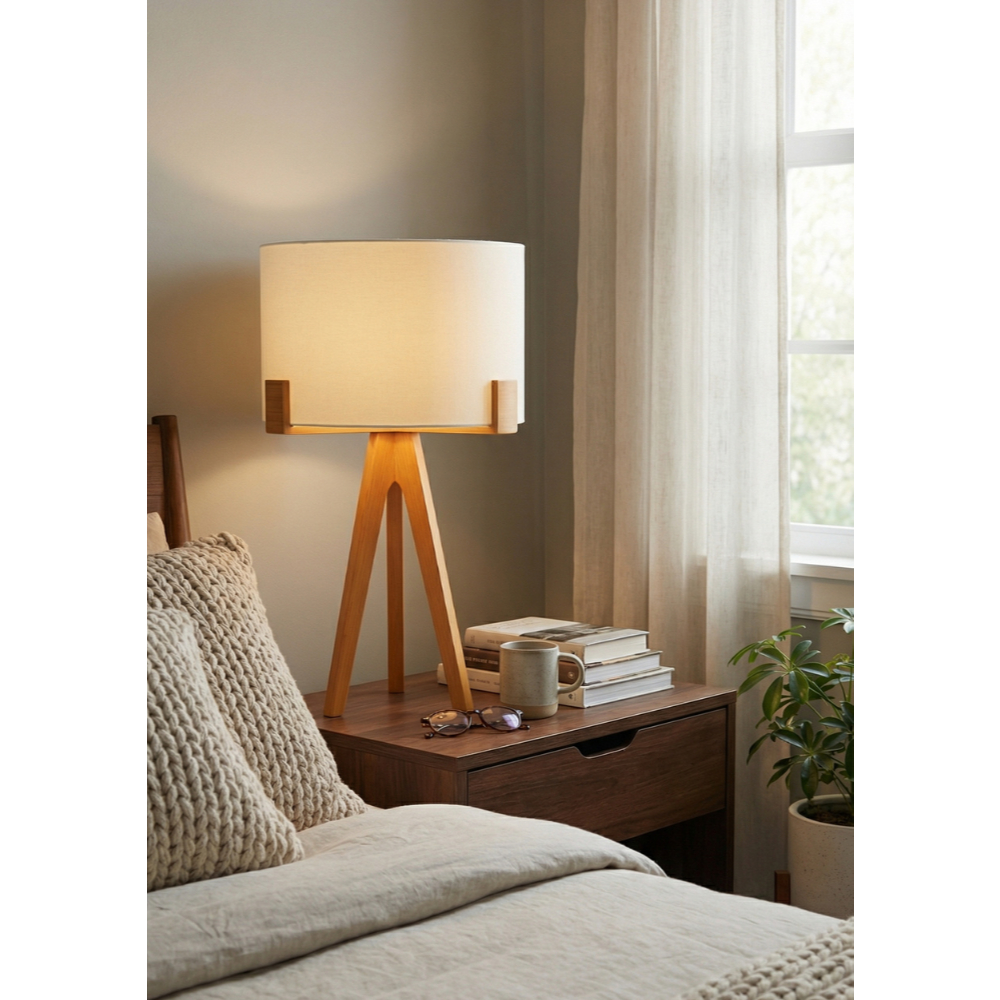 Abajur de Mesa Áustria Tripé em Madeira com Cupula Minimalista Decorativo para Sala Quarto em Oferta na Shopee