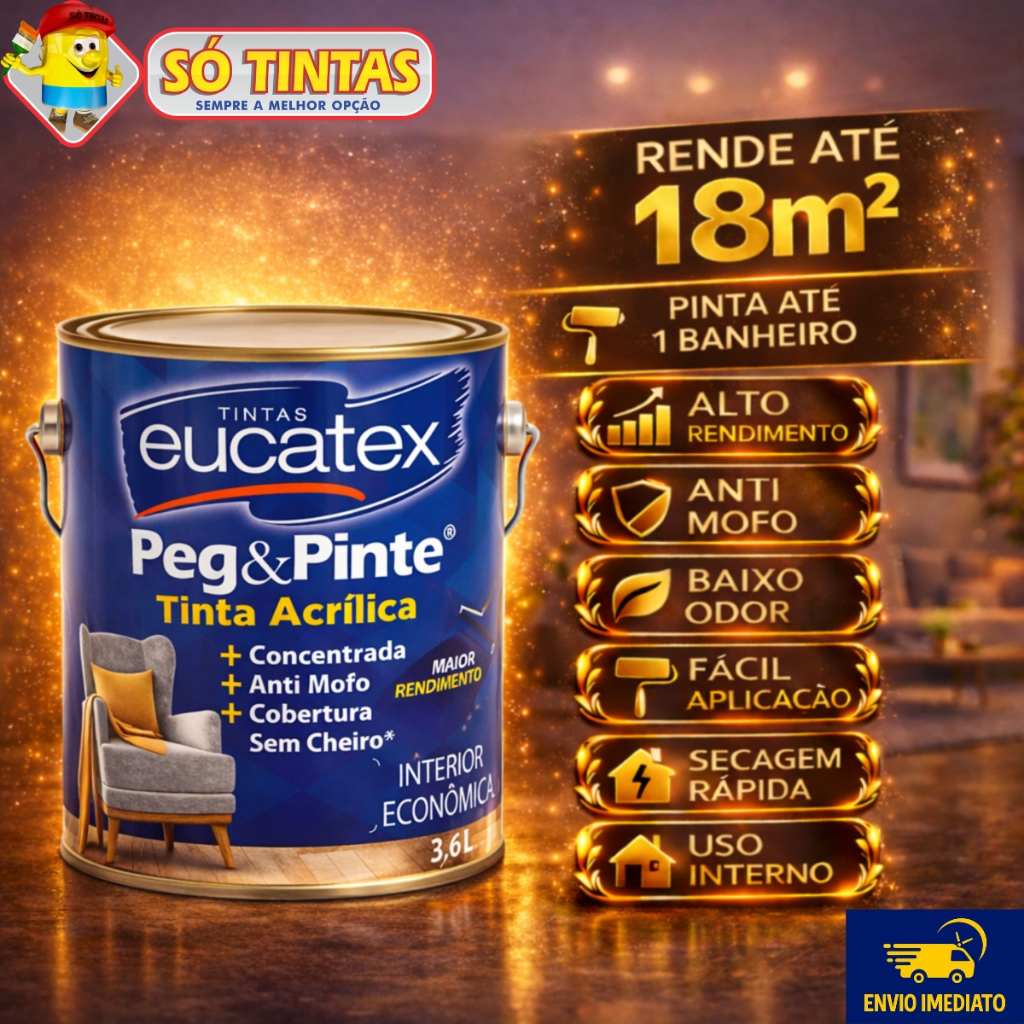 Tinta para Parede Interna Anti Mofo Acrílica Sem Cheiro 3,6 Litros Peg e Pint Eucatex