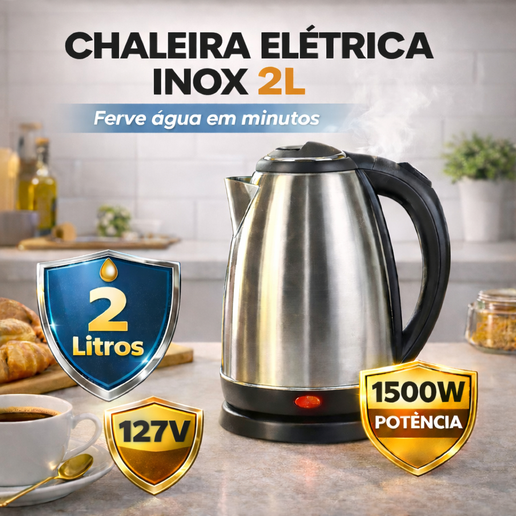 Chaleira Elétrica Inox 2L 1500W 127V Ferve Água Rápido Desligamento Automático Café Chá em Oferta na Shopee