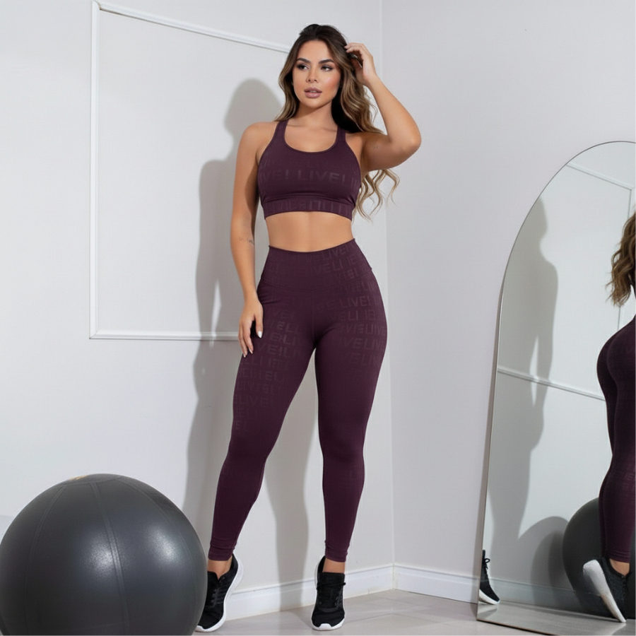 Conjunto Academia Feminino Legging Cintura Alta Modeladora + Top Fitness Cruzado Sem Transparência 36 ao 44
