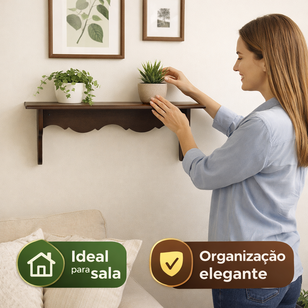 Prateleira Grande Mdf Branca para Sala Decoração Trabalhada Marrom em Oferta na Shopee