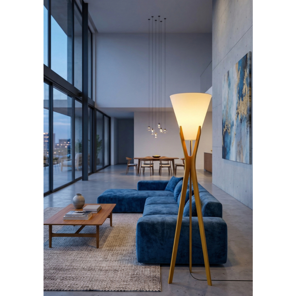 Luminária Abajur de Chão Mônaco Desmontável em Madeira Decorativa para Sala