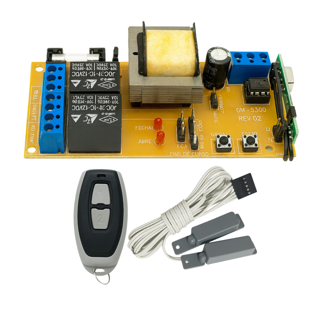 Kit Placa universal Motor Portão Eletrônico GK-520  com Controle Configurado e Fim de curso para Portão Automático Garen