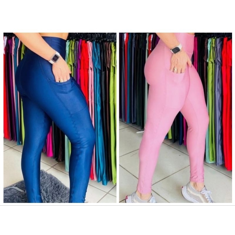 Kit com duas legging com bolso lateral leg no suplex poliéster para academia yoga e treinos