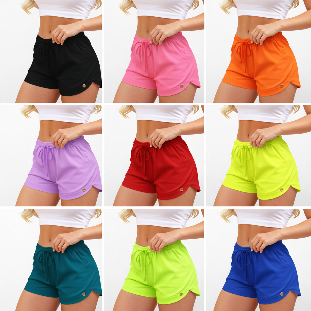 Kit 4 Shorts Tactel Feminino Neon | Fitness Academia Caminhada Moda Praia Confortável dia a dia