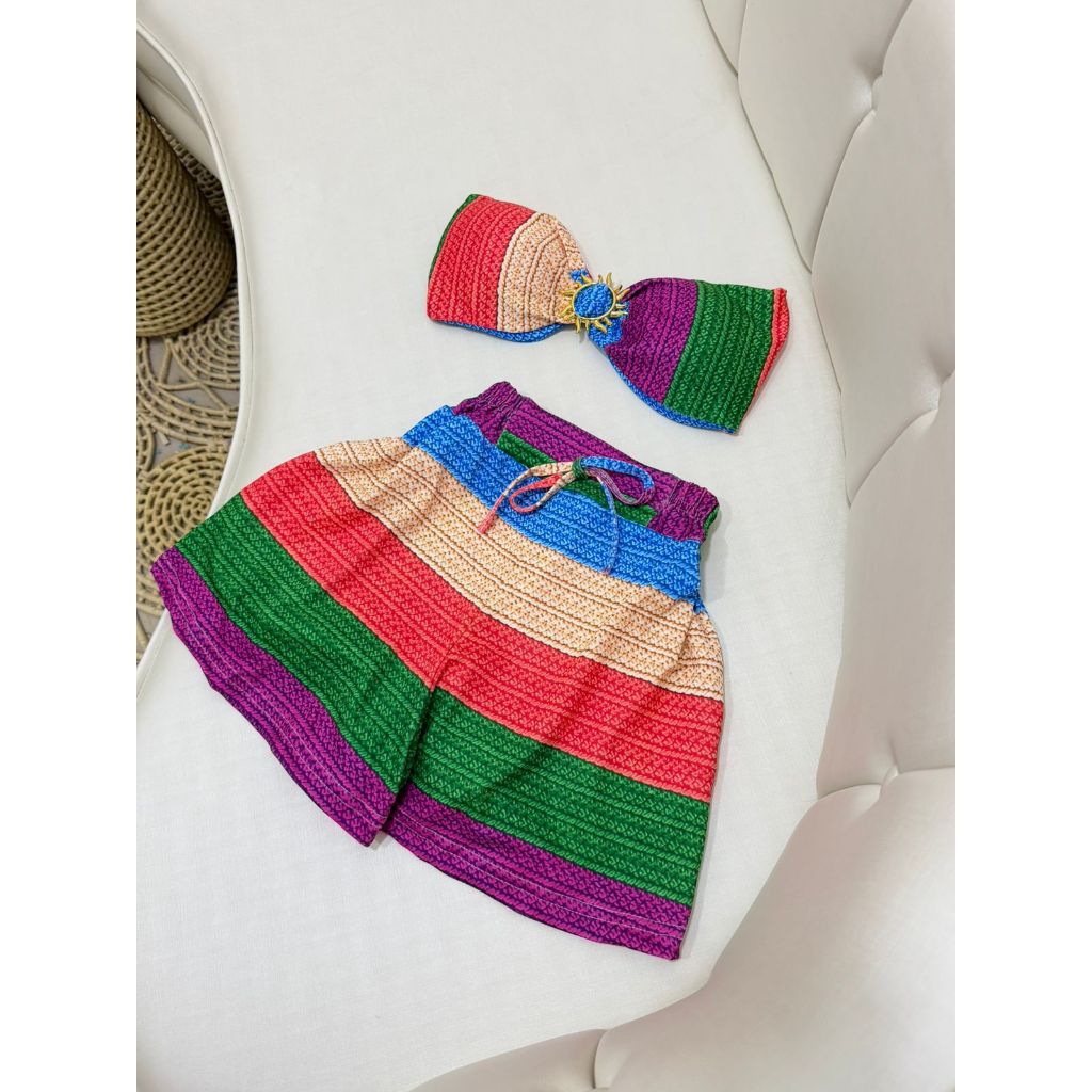 Conjunto Color detalhe Sol bojo regulagem nas costas short com elástico Malha Suplex Conjunto Feminino top cropped