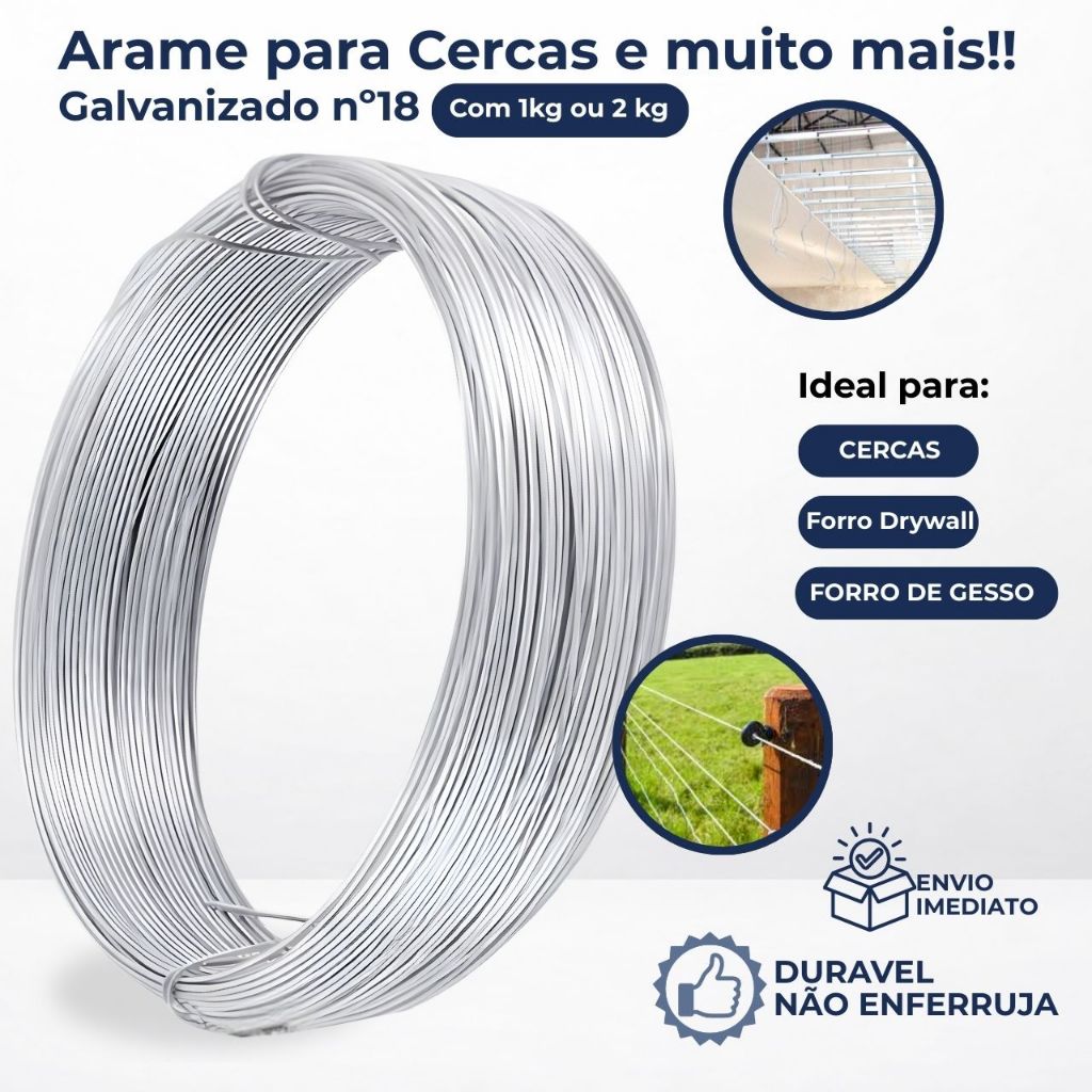 Arame Galvanizado Bwg 18 Liso 1kg Cercado Gesso Forro Drywall Alambrados Gerdau não enferruja