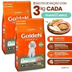 2 Ração Golden Fórmula Mini Bits Frango Arroz Cães Adultos 3kg