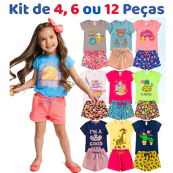 Kit Sortido 4, 6 ou 12 Peças Roupa Infantil Menina Verão Algodão Conjunto Criança Feminino