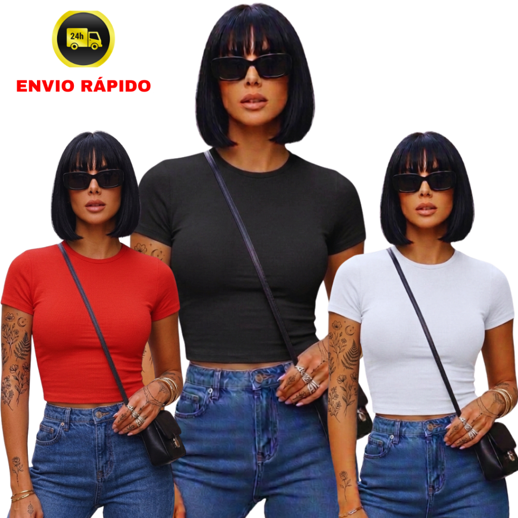 Kit 3 Croppeds Femininos Algodão Premium Básico Elegante Confortável Moda Tendência