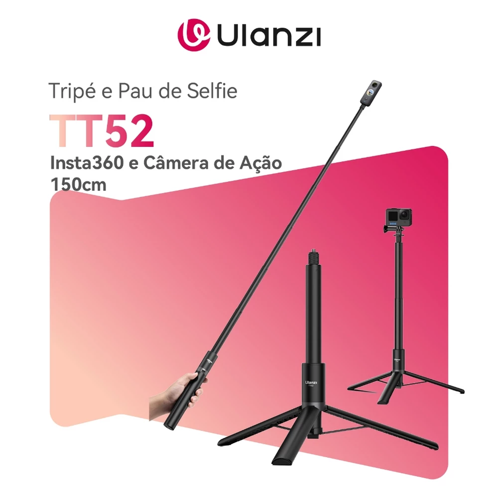 ULANZI TT52 Tripé e Pau de Selfie 1.5m Invisível para Insta360 X3 X4 GoPro e Câmera de Ação