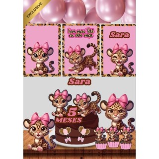 ​Kit Só um Bolinho "Sem Meu Tetê eu Viro Onça" - Oncinha Rosa - Mesversário, Aniversário e Festa