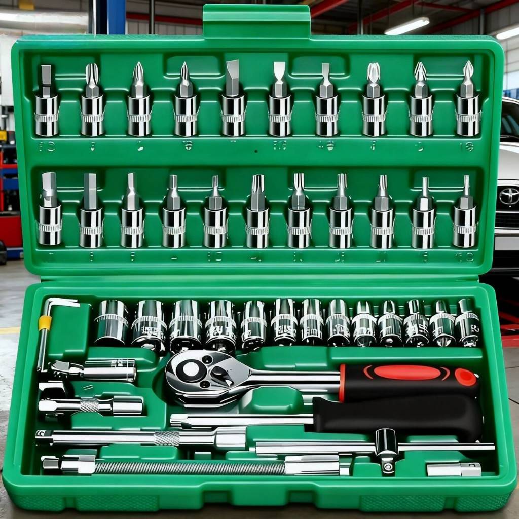 40 Peças / 46 Peças Jogo De Chave Catraca Caixa De Ferramentas Completa Reversível Soquetes Maleta