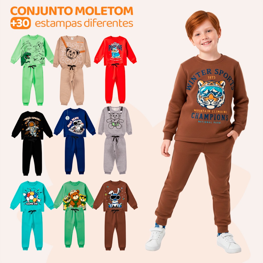 Kit 4 Peças Roupa Infantil Menino Conjuntos Moletom Masculino Peluciado Quentinho Para Inverno E Frio Estampados em Oferta na Shopee