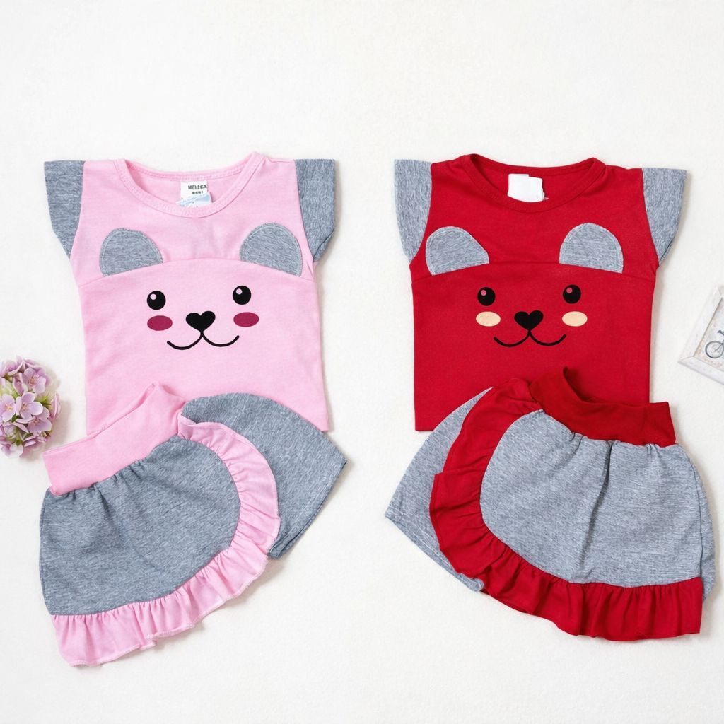 Conjunto Para Bebê Camiseta e Short Saia Com Babado Menina Roupa Infantil Menina