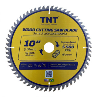 Lâmina Serra Circular TNT Yellow 250x30mm 60 Dentes 10" para Madeira