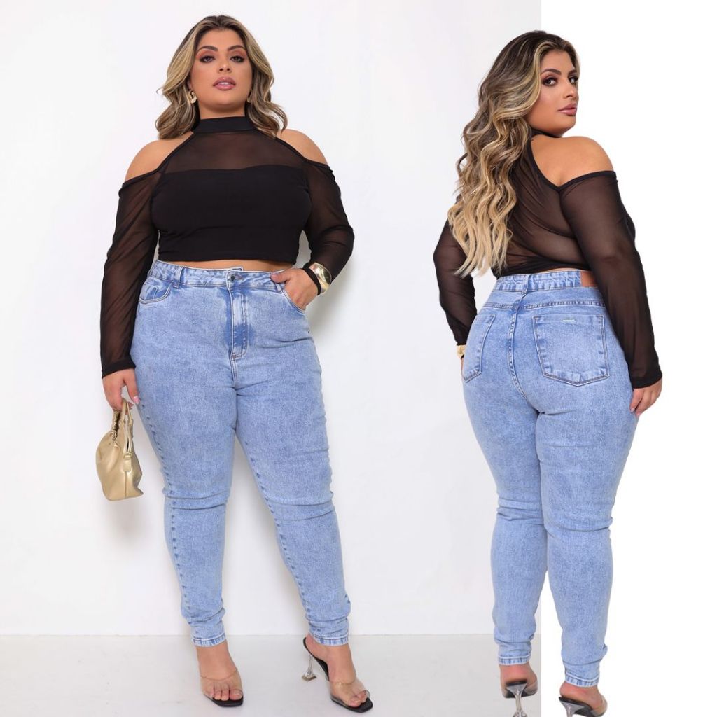 Calça Jeans Feminina Mom Plus Size Cintura Alta Tradicional Básica Com Lycra Elastano 00229