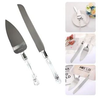 Espátula e Faca Para Bolo cabo Cristal ou Carmim conjunto 2 peças em Oferta na Shopee