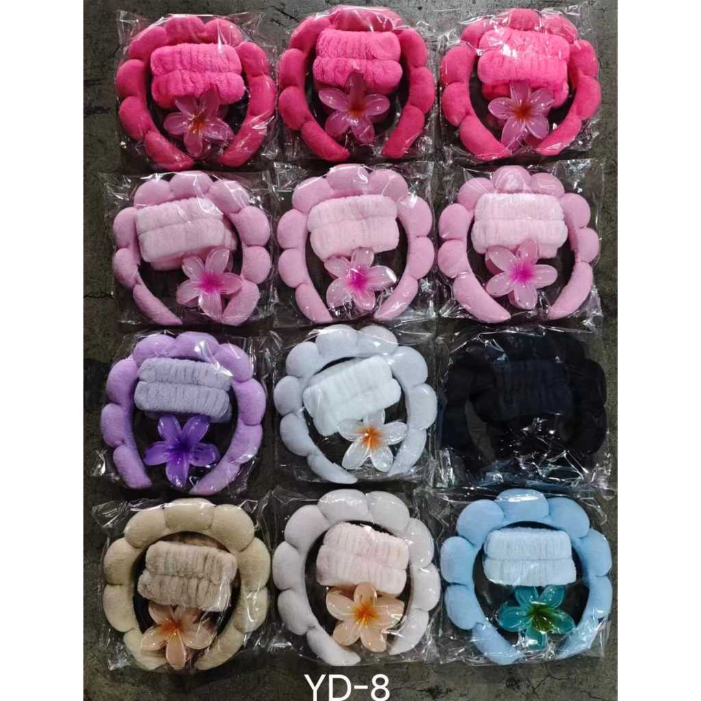 Atacado Kit Faixa de Cabelo Spa + Toalhinha de Pulso Flor + piranha flor 8cm / Skincare, Maquiagem e Banho Super Macio