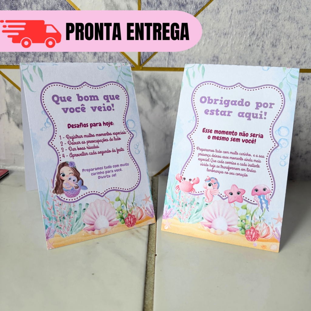 Kit 15~20 Plaquinha de Mesa Sereia Cute Personalizados Festa Lembrancinha Mimo Aniversário Infantil Chá de Bêbe