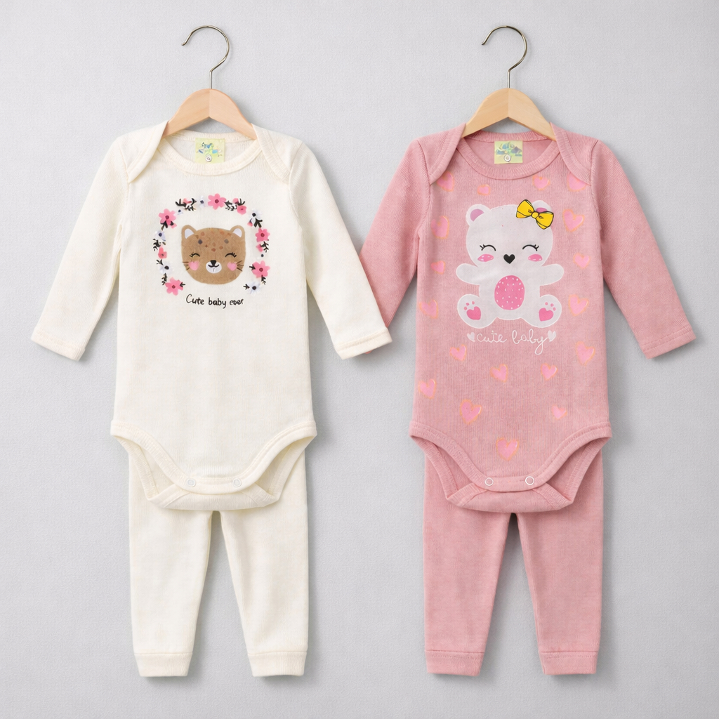 Conjunto Infantil Menina 2 Peças Canelado 100% Algodão Body Manga Longa + Calça Bebê Confortável
