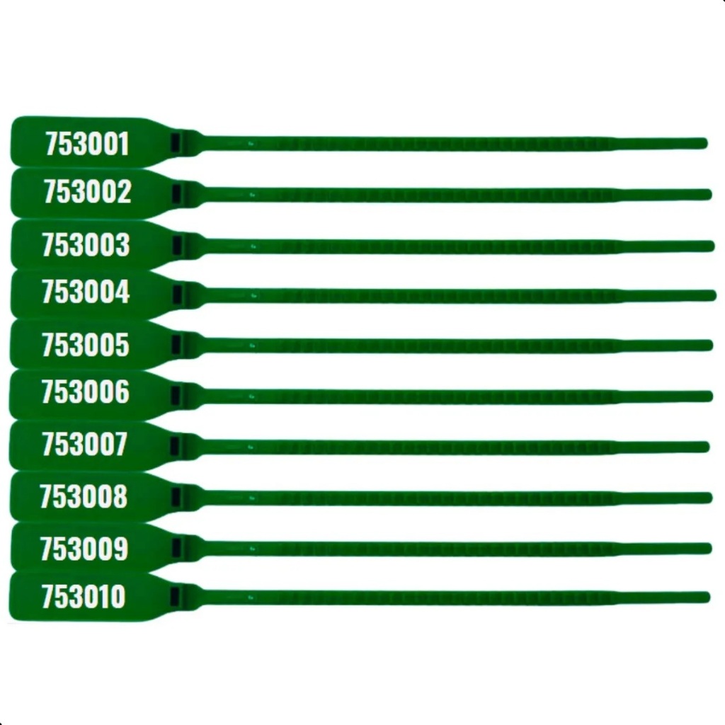 100 Lacre de Malote Numerado 23 CM Verde Segurança