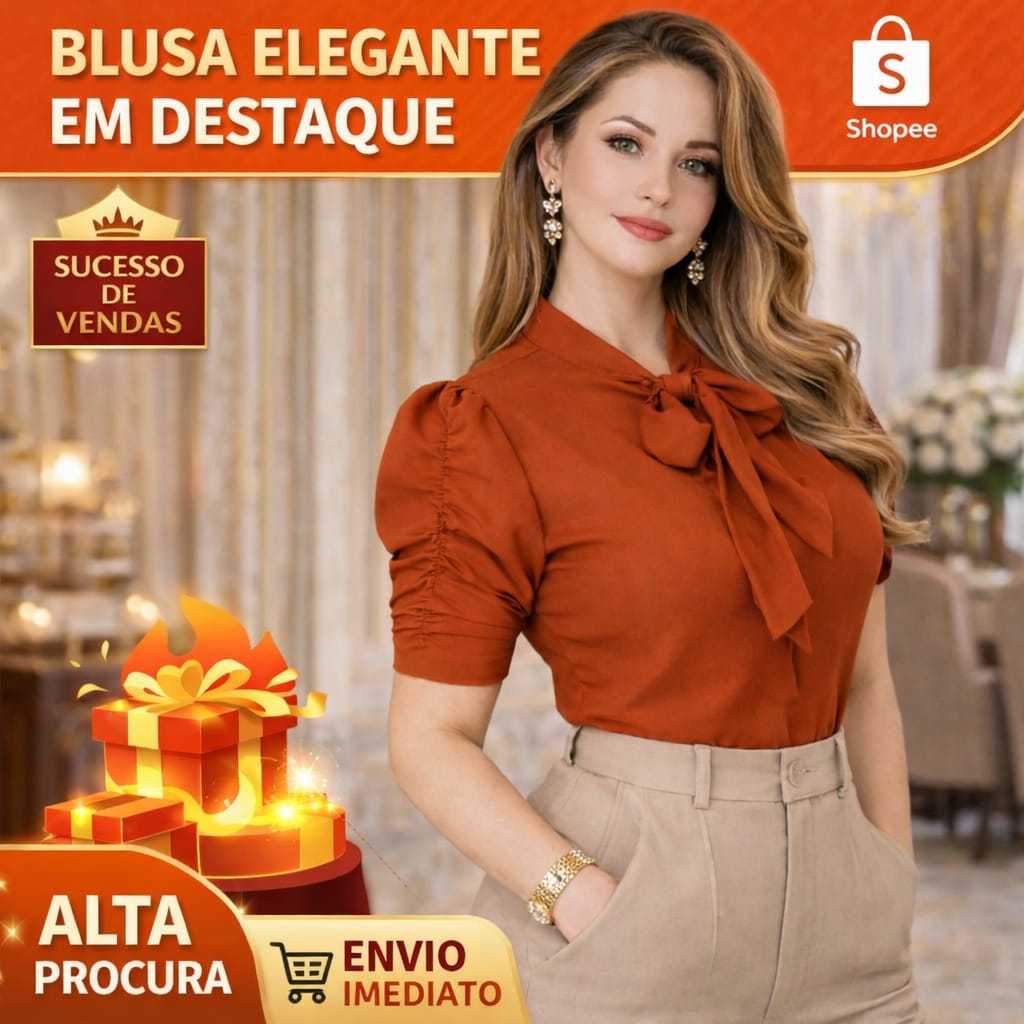 Blusa Social Feminina com Laço Manga Bufante Elegante Moda Executiva em Oferta na Shopee