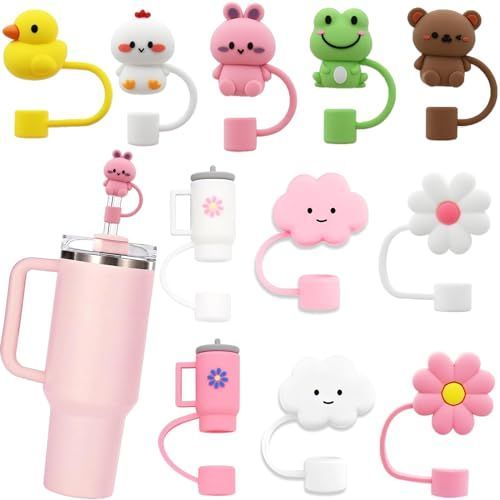 Tampa Protetora De Silicone Para Canudo 10mm Copo Garrafa Térmico Reutilizável Acessórios Ursinhos Flores Garrafinhas