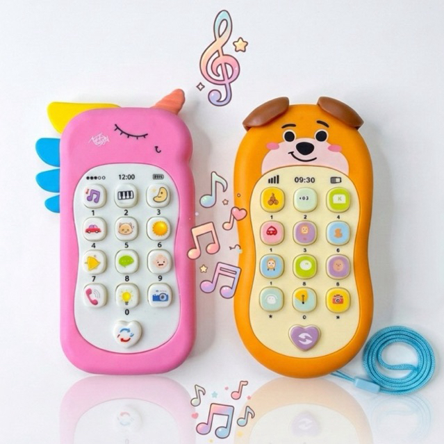 Kit Celular Infantil com pilha Telefone Interativo Musical Unicórnio Bebê ou celular Cachorrinho