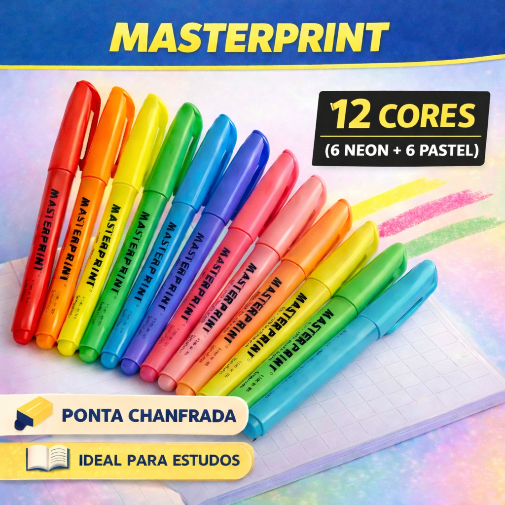 Marca Texto Masterprint 6 ou 12 Cores – Neon e Pastel Kit Completo em Oferta na Shopee