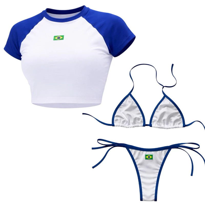 Conjunto Cropped Biquíni Fita Brasil Calcinha Moda Gringa — imagem 1