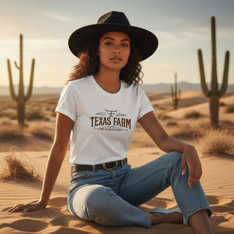 Camiseta TEXAS FARM Cowgirl Boiadeira Camisa Baby Look Rodeio Festa Do Peão Texas